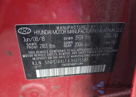 2018 Hyundai Elantra Sel from USA, damaged, VIN 5NPD84LF4JH375587